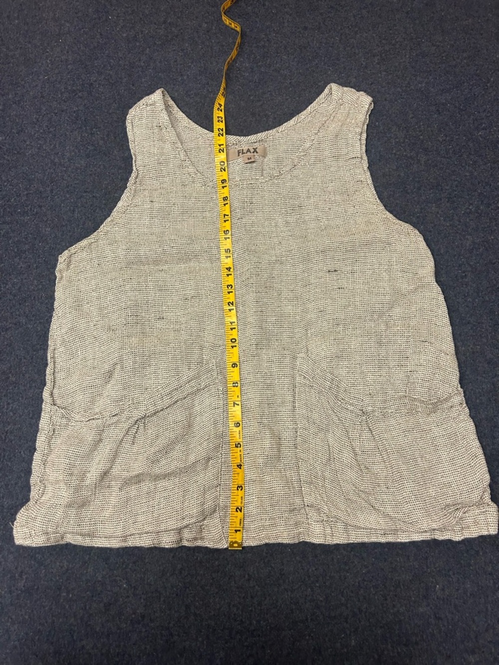 Flax Blousy Black Cream 100% Linen Tank Top Pockets Size M - Picture 7 of 7